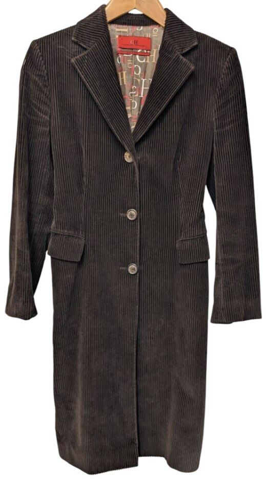 Carolina Herrera Long Sleeved Corduroy Coat Dark Brown Size: Xs