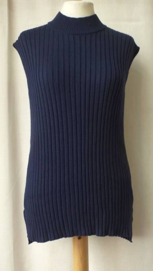 M&s Collection Ribbed Mock Neck Knitted Vest Navy Blue Size: S