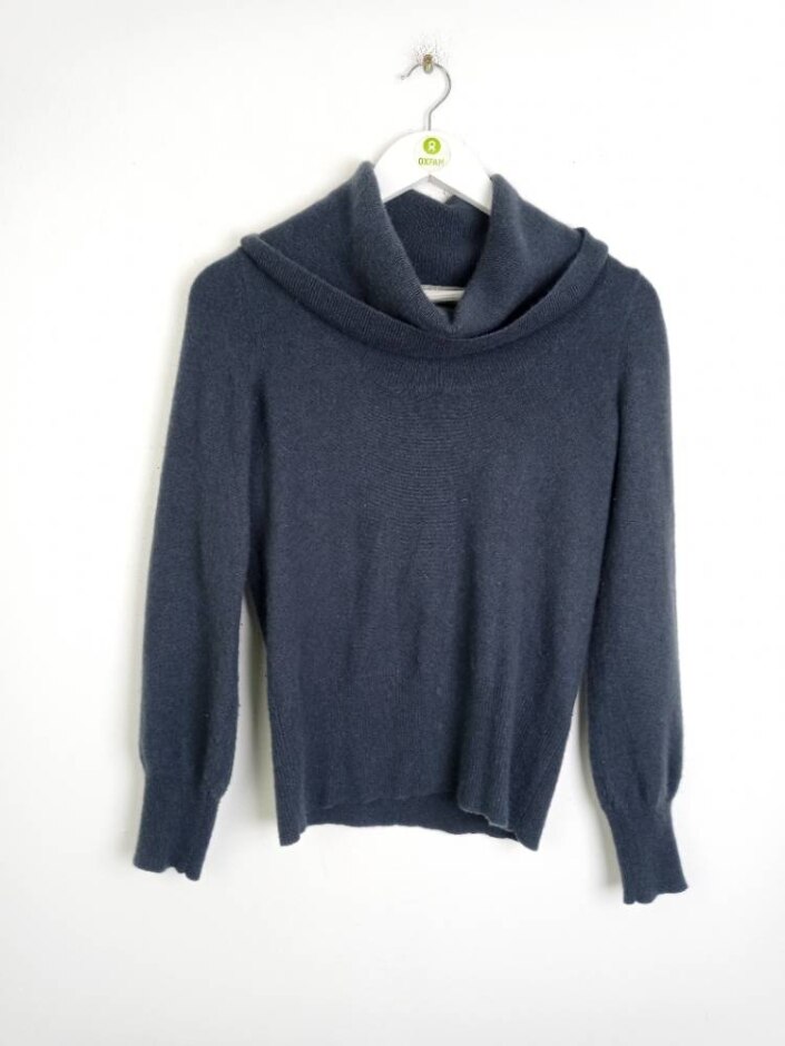 M&s  Cashmere Cowl Neck Jumper Slate Grey Size: 8