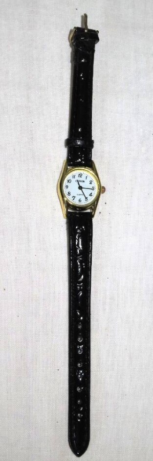 Citron Ladies Gold-tone Quartz Watch With Black Strap. New And Unworn.