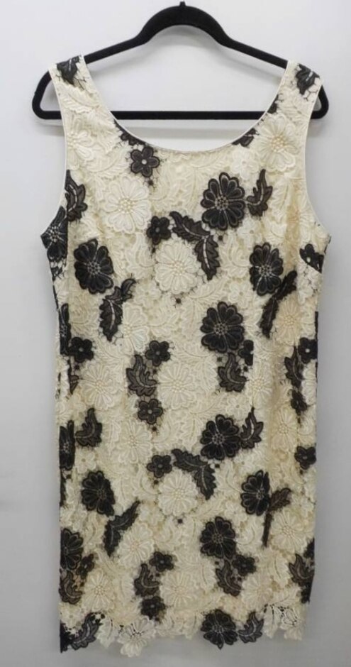Jacques Vert Lace Overlay Shift Dress Black And Cream Size: 18