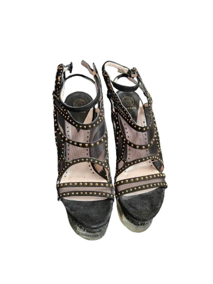 Versace Black Suede And Clear Wedge Heels