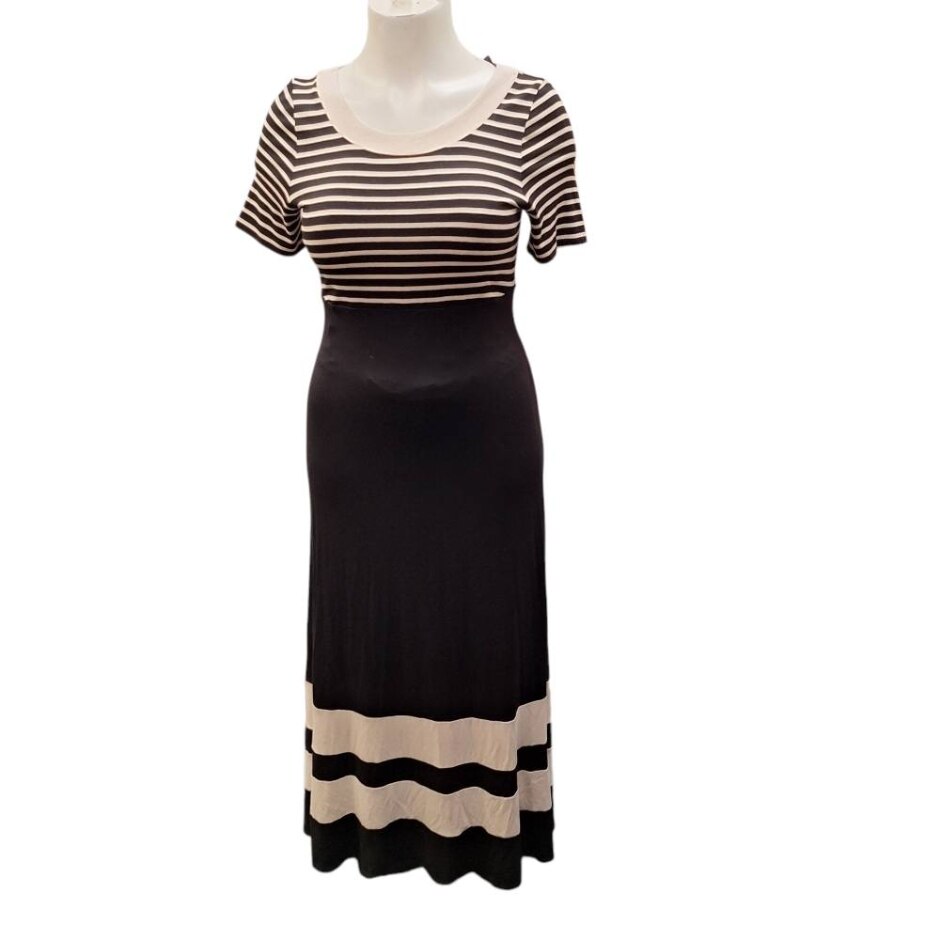 Viyella Full Length Dress Beige + Black  Size: M