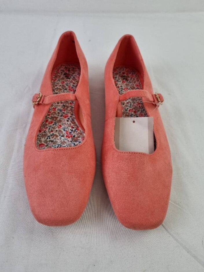 Tu Faux Suede Mary Jane Flat Ballet Shoes Coral Pink Size Uk 5 New