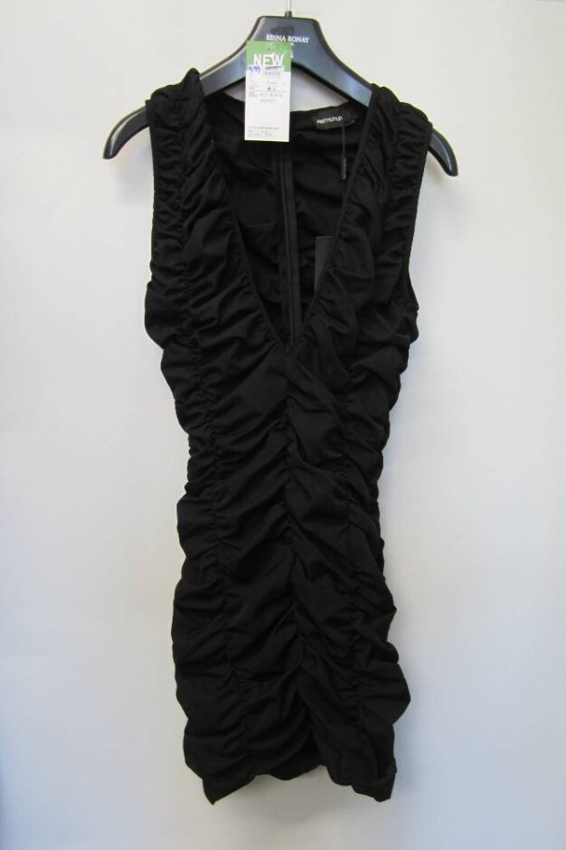 Pretty Little Thing Midi Rouched Party Dress Black Size: 6