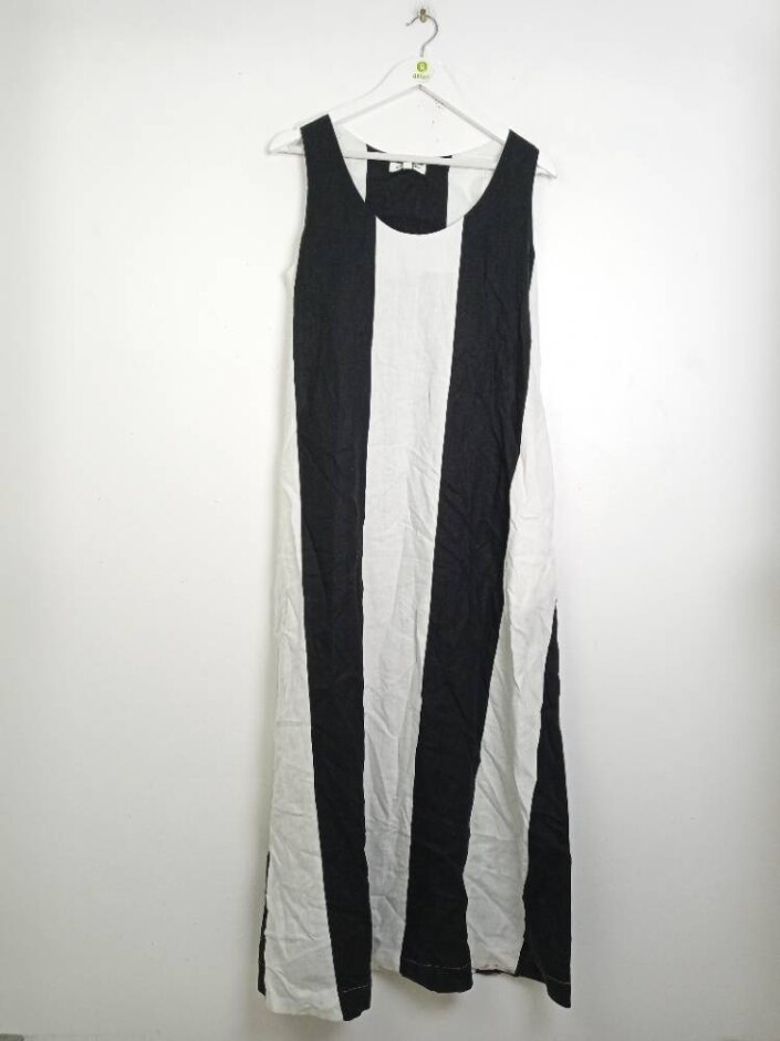 Autograph Irish Linen Dress Rrp £99 Black Mix New Size: 8