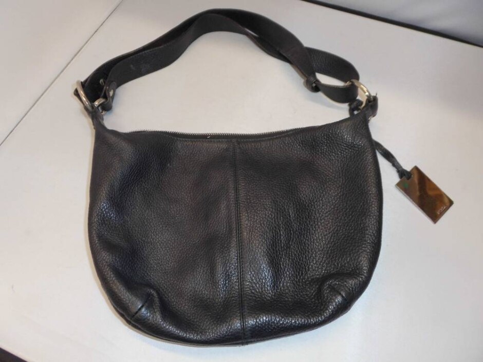 Furla Black Pebble Leather Small Hobo Shoulder Bag.