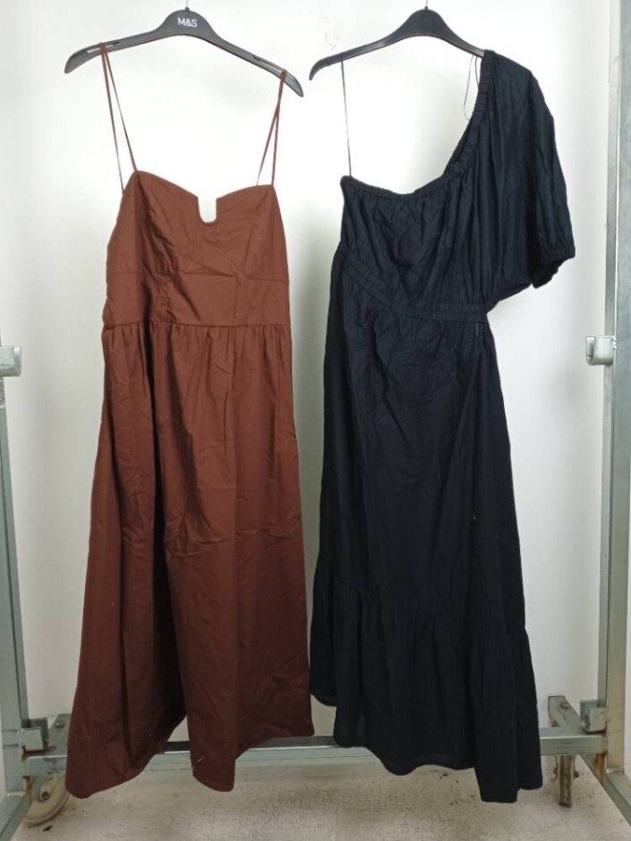 M&s Marks & Spencer 2xbundle Summer Midi Dresses Brown Black Size: 20