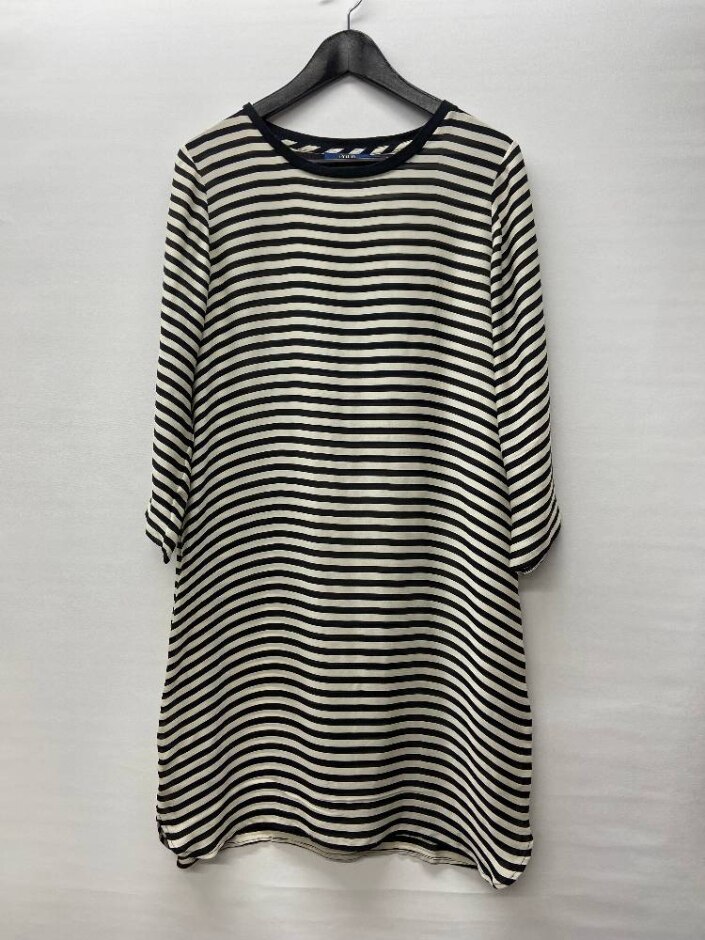 Polo Ralph Lauren 100% Silk Striped Dress Black White Size: 12