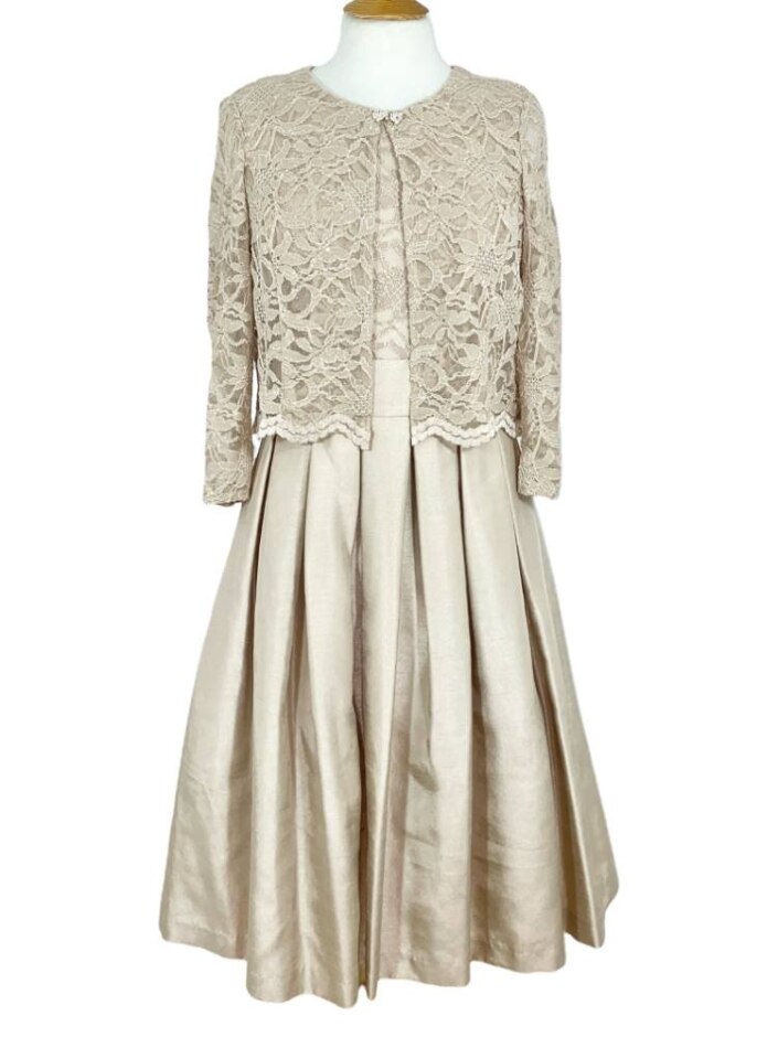 Eliza J Lace & Satin Dress & Jacket Champagne Size: 10