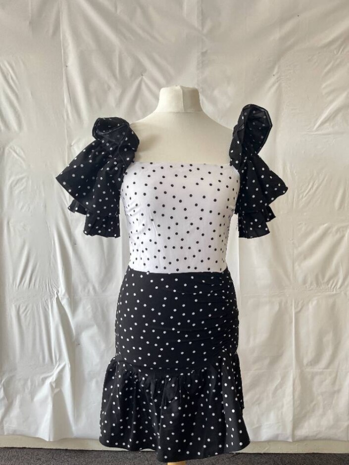 Coast Polka Dot Ruffled Dress Black Size: 10
