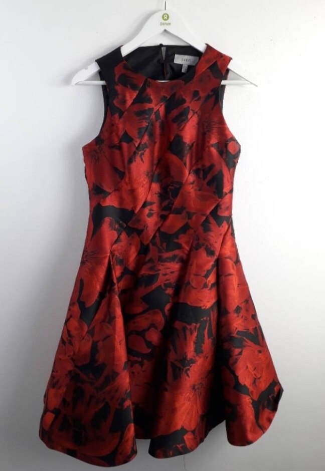 Coast Fit & Flare Floral Dress Red & Black Size: 12