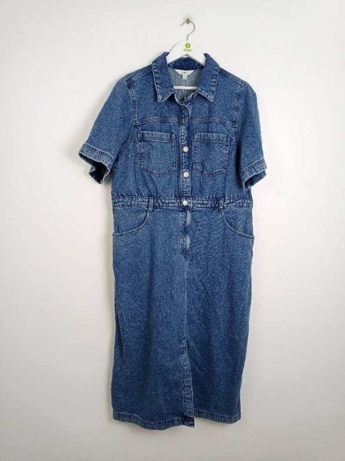 M&s New Women's Button Up Denim Midi Dress Blue Size: 20