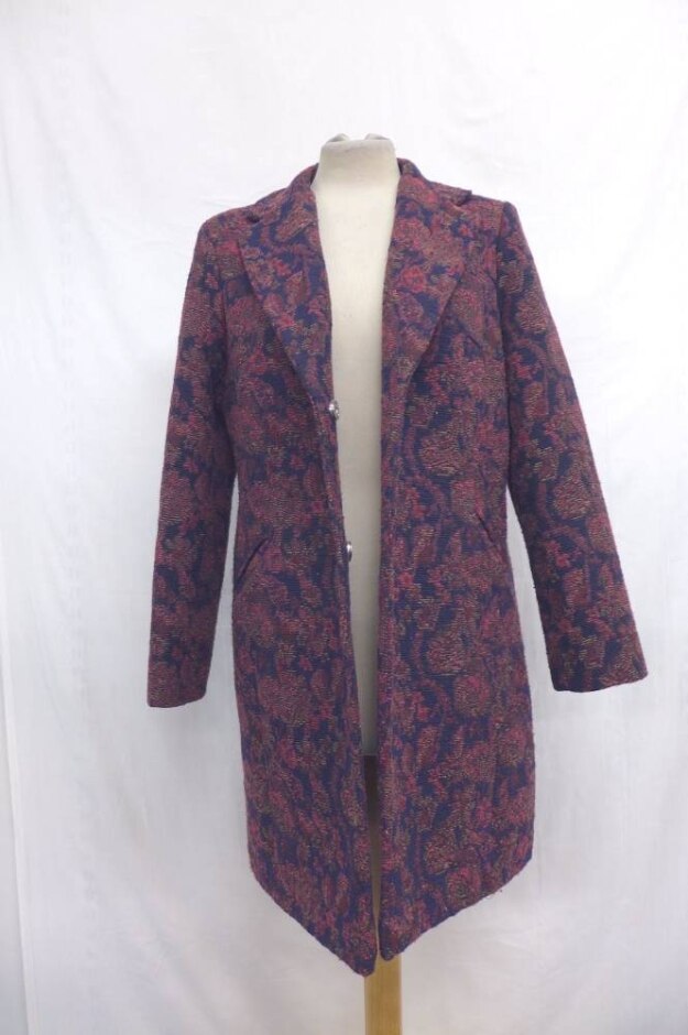 Tu Women Floral Courdoroy Coat Pink & Blue Size: 12
