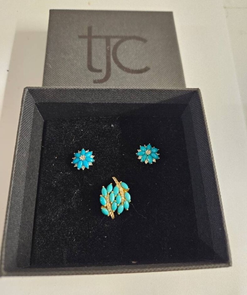 The Jewellary Company (tlc)  Turquoise & White Zircon Cluster Ring And Earring Set