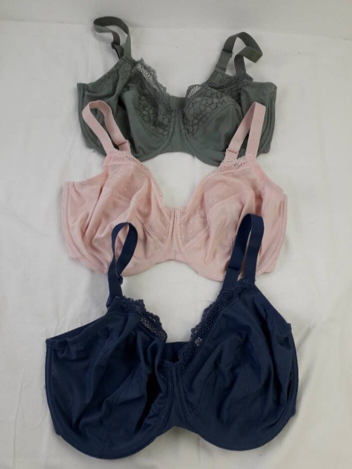 M&s Marks & Spencer Wired Unpadded Lace Bras X 3 Pink Blue Green Size: 34gg