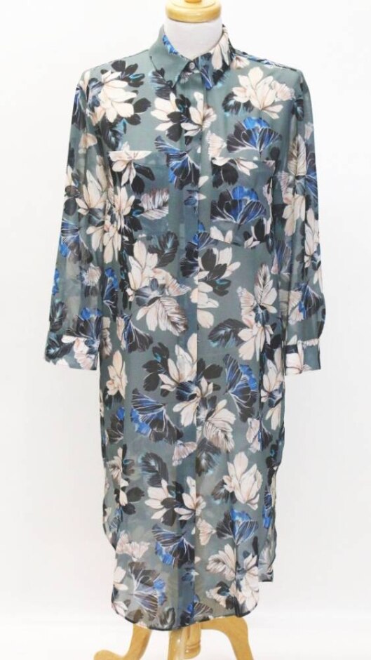 Reiss Summer Floral Shirtwaist Dress Green Size: 6