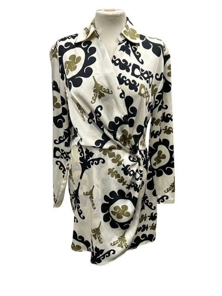 Mango Shirt Dress Cream And Black Size: 10