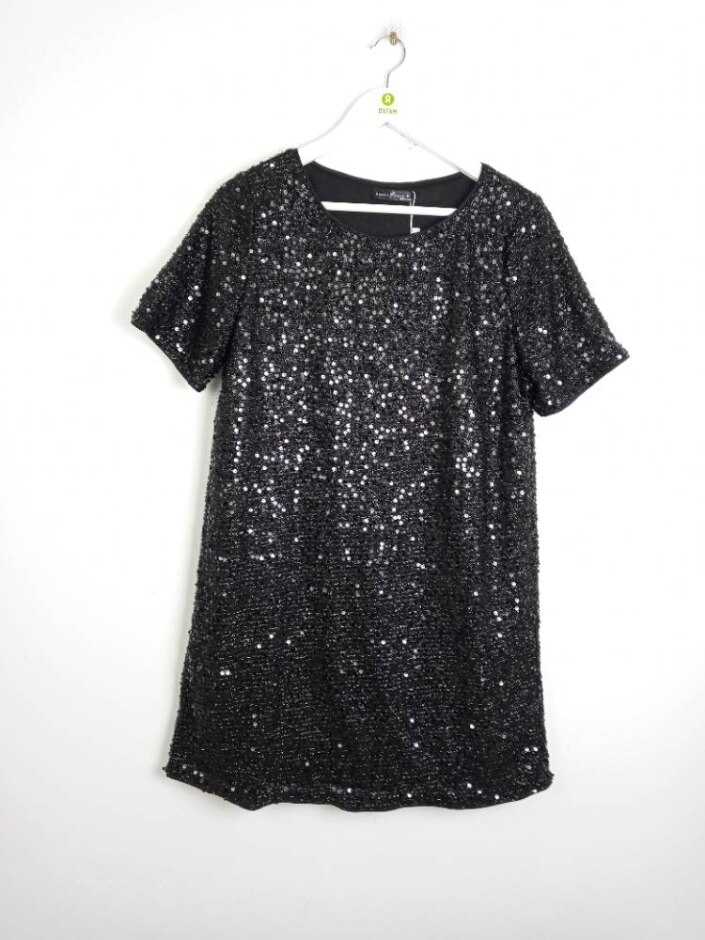 Emery Rose Sequin Short Sleeved Dress Black Size: M