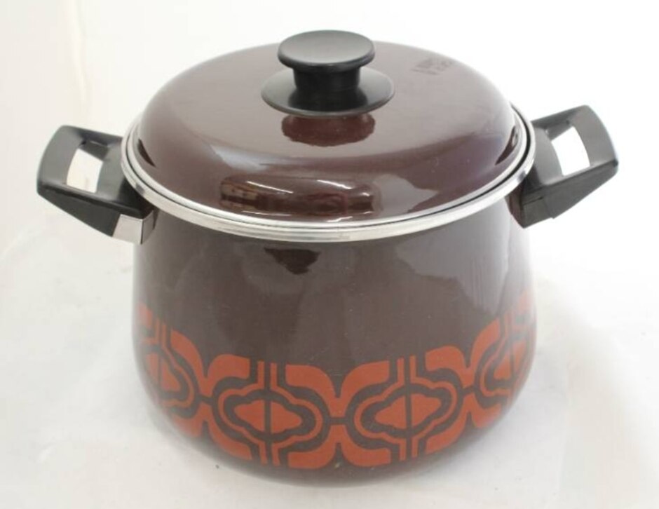 Retro 70s Enamel Stove Top Casserole Casserole With Orange Pattern