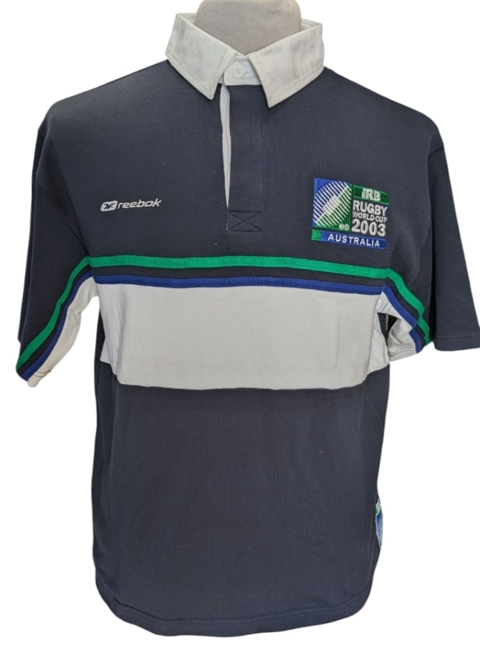 Reebok 2003 Rugby World Cup Vintage Branded Polo Shirt Navy & White Size: S