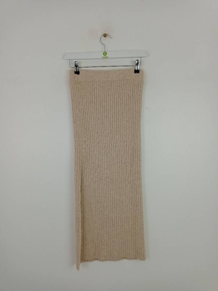 American Eagle Women's Straight Fit Rib Midi Skirt Cream Size: S