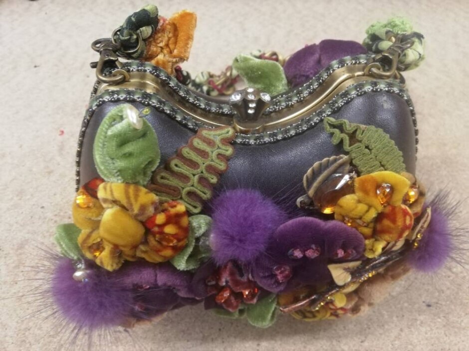 Mary Frances Vintage Brown Bag W/ Purple Flowers