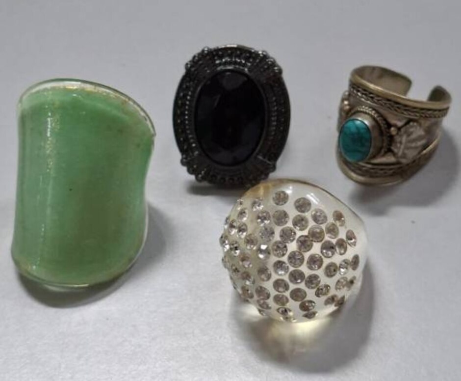 Collection Of Four Gem & Stone Cocktail Rings Various Sizes Preloved
