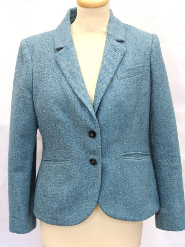 Boden British Tweed By Moon Hacking Jacket, Petite Duck Egg Blue Size: 12