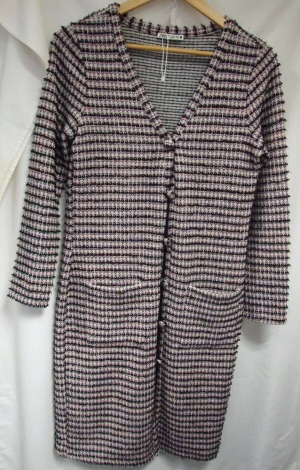 Zara Long Knitted Coatigan Pink & Black Size: S