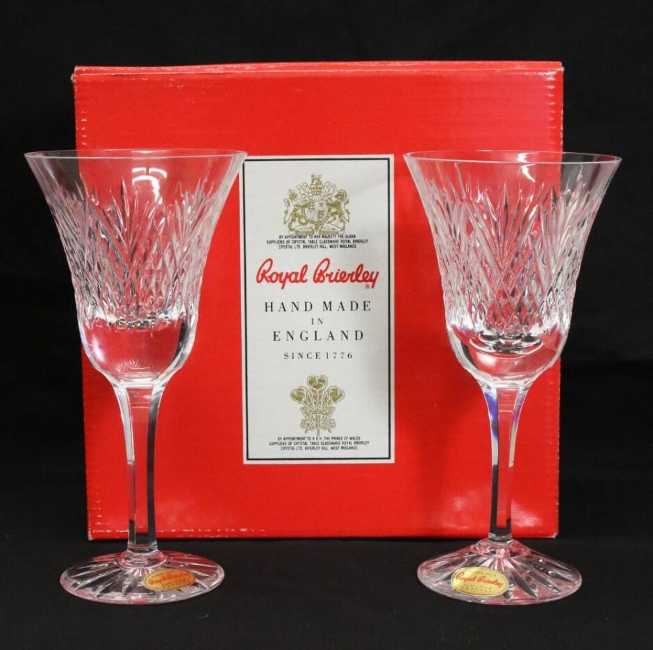 *new* Royal Brierley Full Lead Crystal York Small Wine Glasses Pair Boxed
