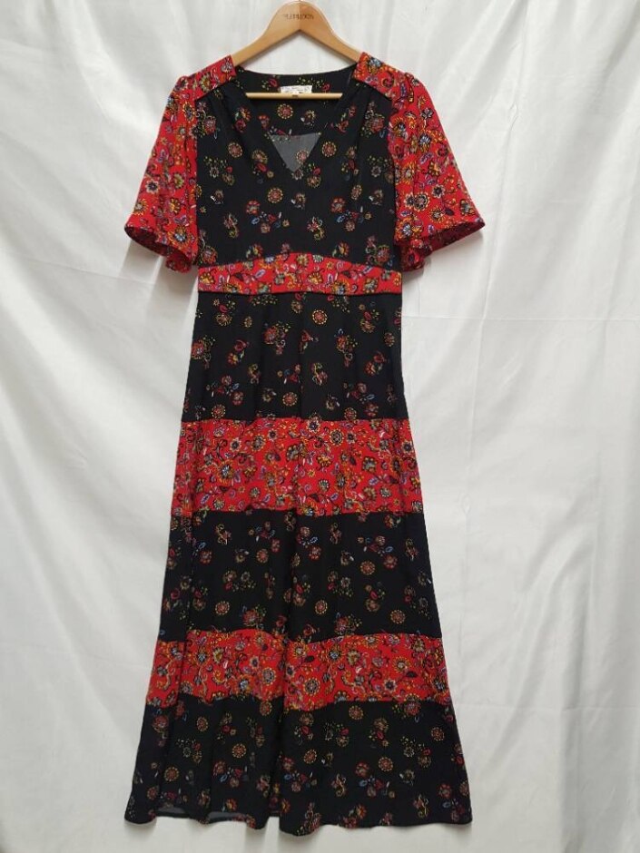 Farmer |heritage Retro Floral Maxi Dress Black, Red Size: 10
