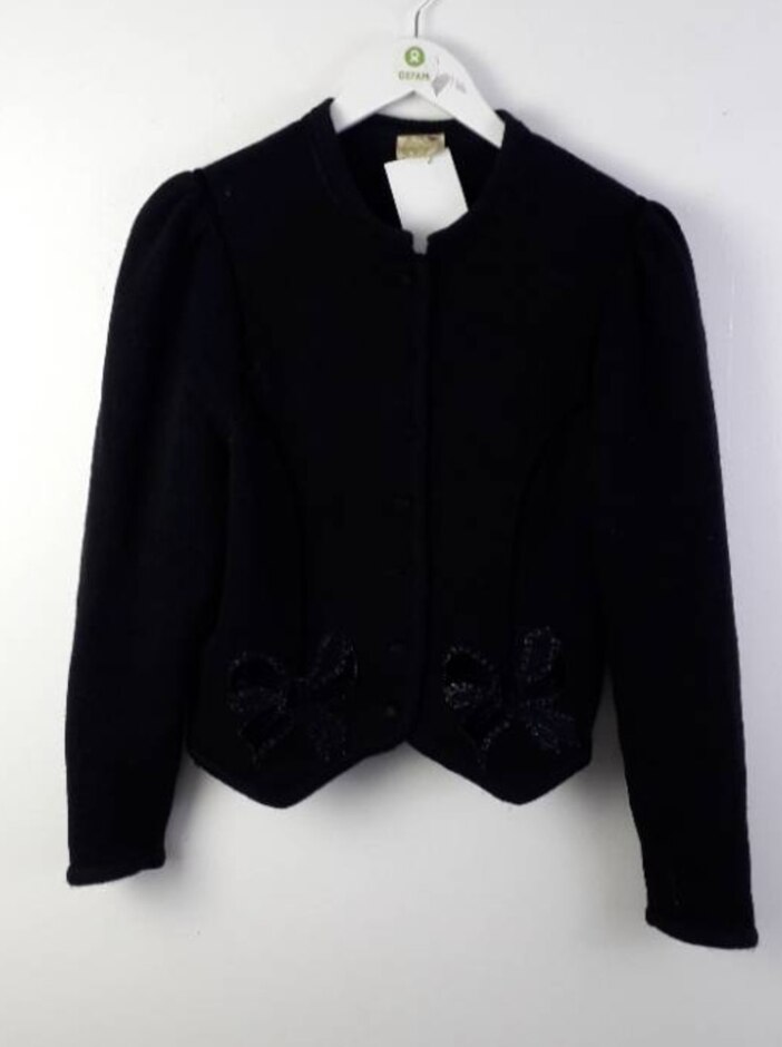 Cyrillus Wool Velvet Applique Cardigan Black Size: M