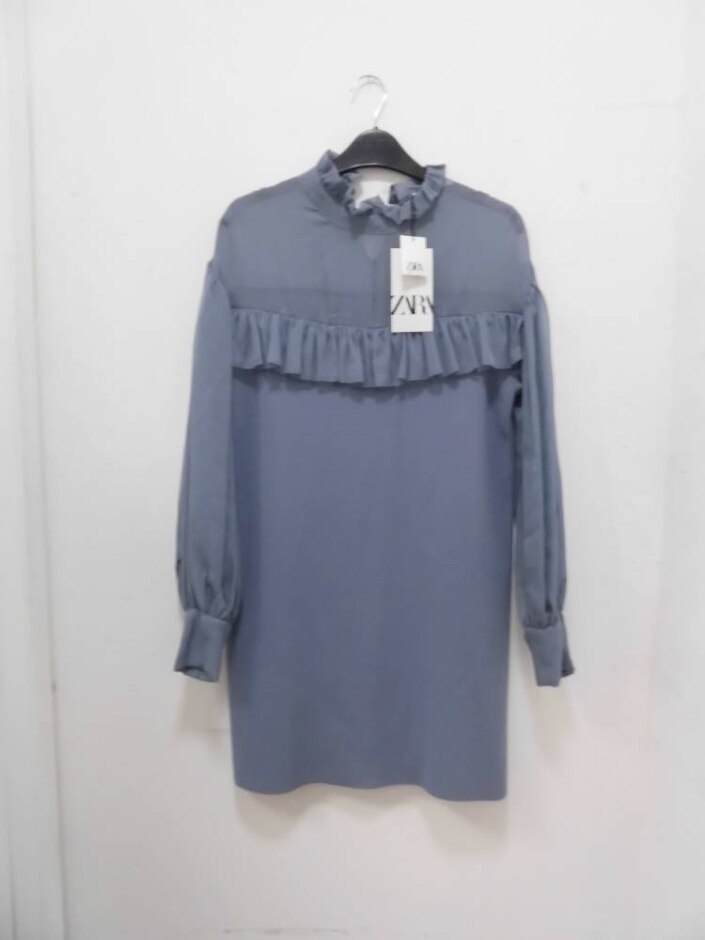 Zara Long Sleeved Dress Stretch Fabric Dress Blue Size: S