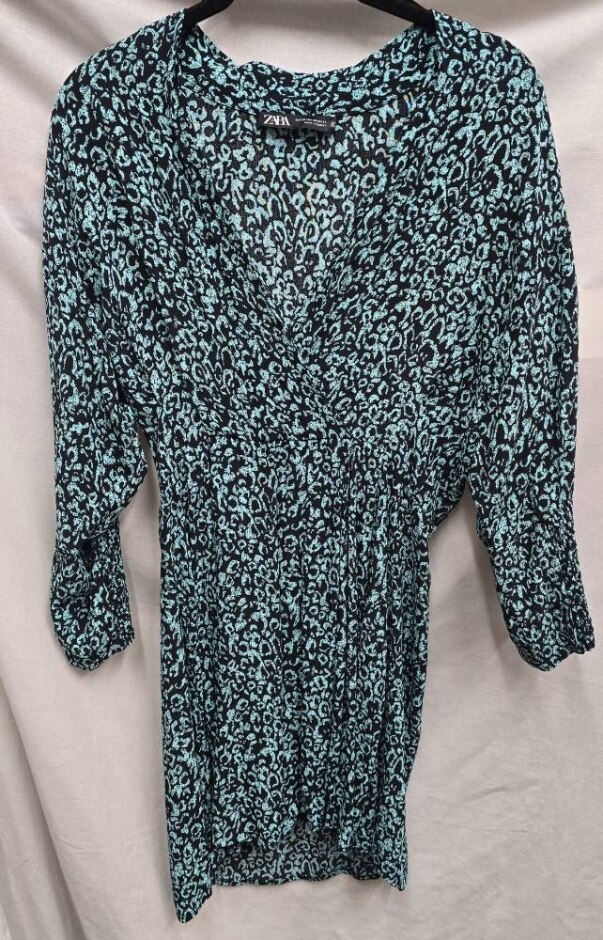 Zara Leopard Print Dress Blue & Black Size: Xs
