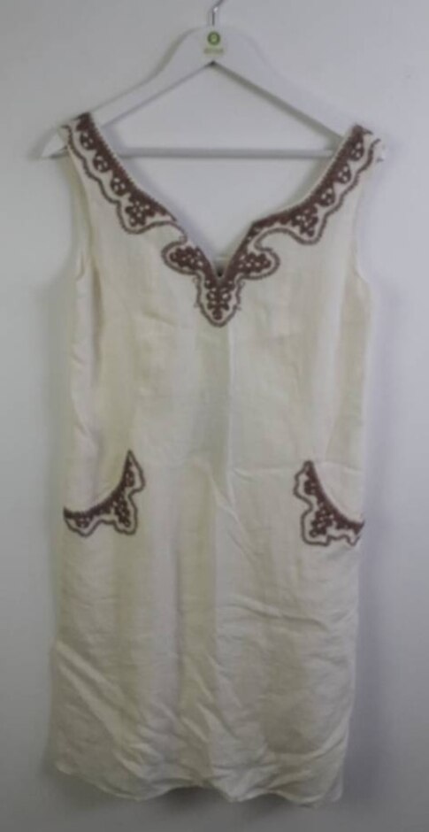 Jigsaw Linen Beaded Embroidered Dress Cream New Size: 10