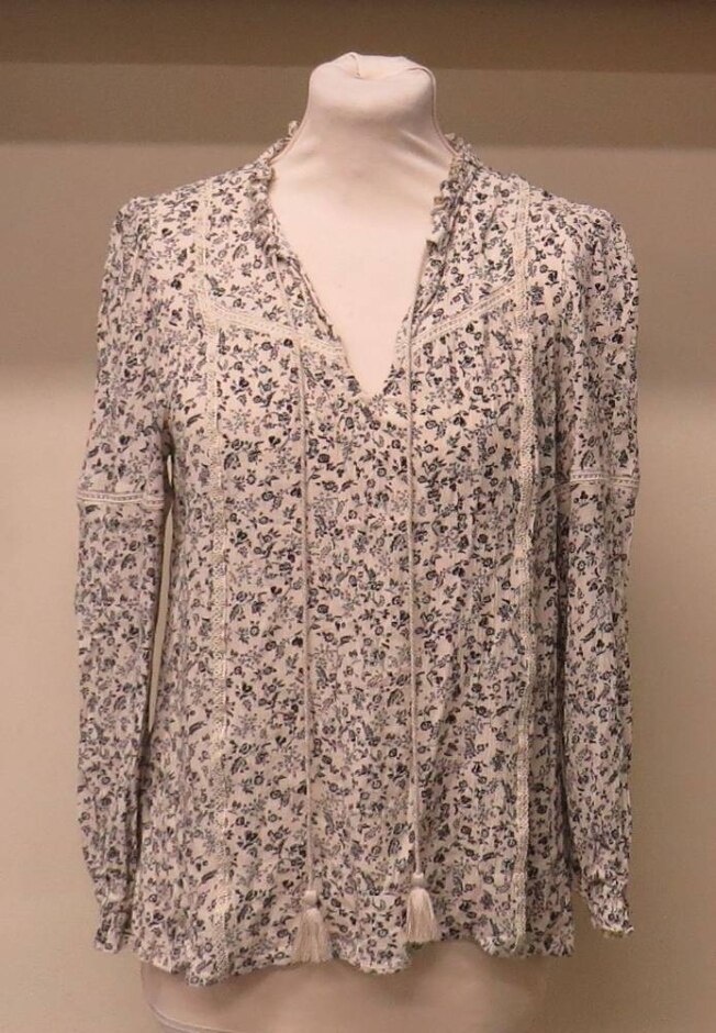 Monsoon Long Sleeve Floral Pattern Top Cream And Black Size: 10