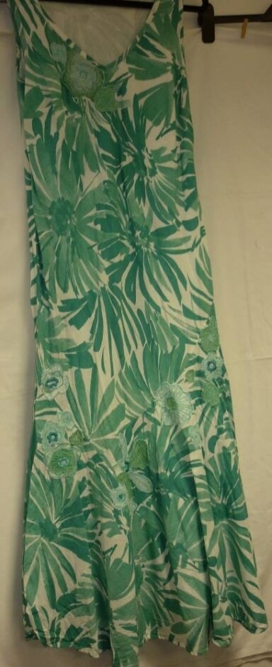 M&s Per Una Sleeveless Appliqued Dress Green & White Size: 12