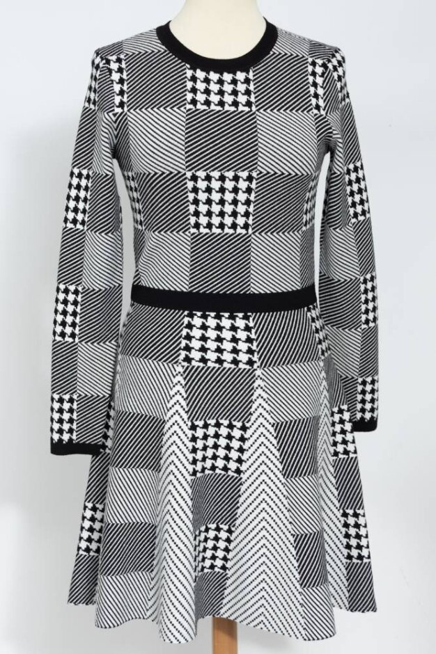 Karen Millen Fit And Flare Jersey Dress Black/white Size: M