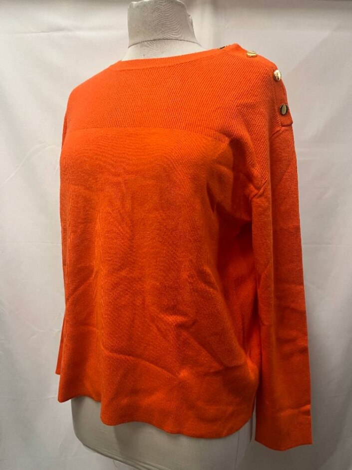 M&s  Boxy Gold Button Detail Jumper Bright Orange Size: M