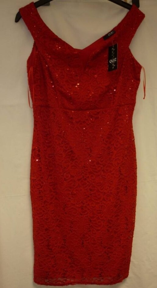 Quiz Lace Bardot Style Dress Red Size: 16