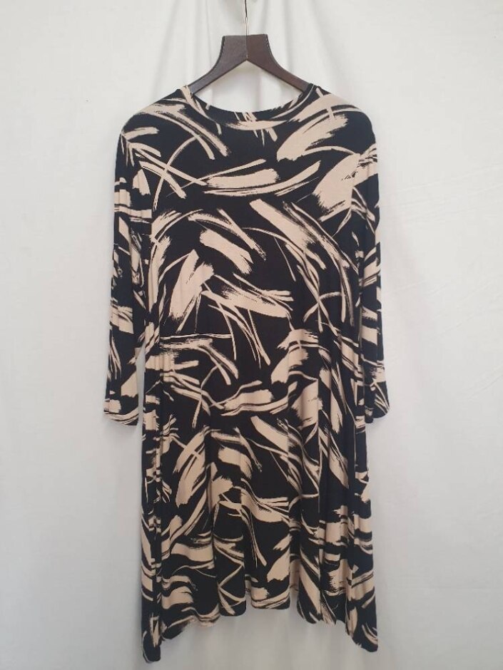 Principles Jersey Material Midi Dress Black & Beige Size: 18