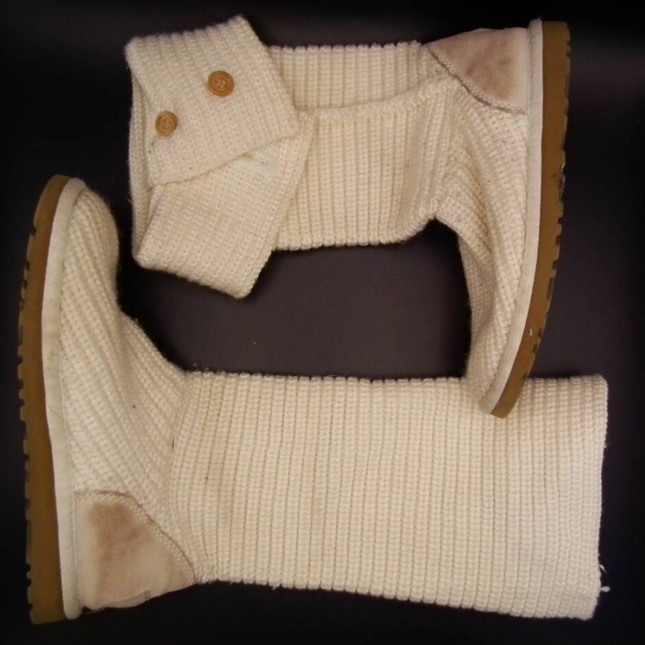 Ugg Australia Classic Cardy Knit Woollen Women's Boots Ivory Uk 4.5