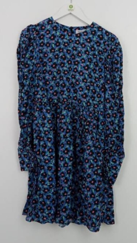 Fresha New Women's Floral Crew Neck Dress Bright Blue Size: S