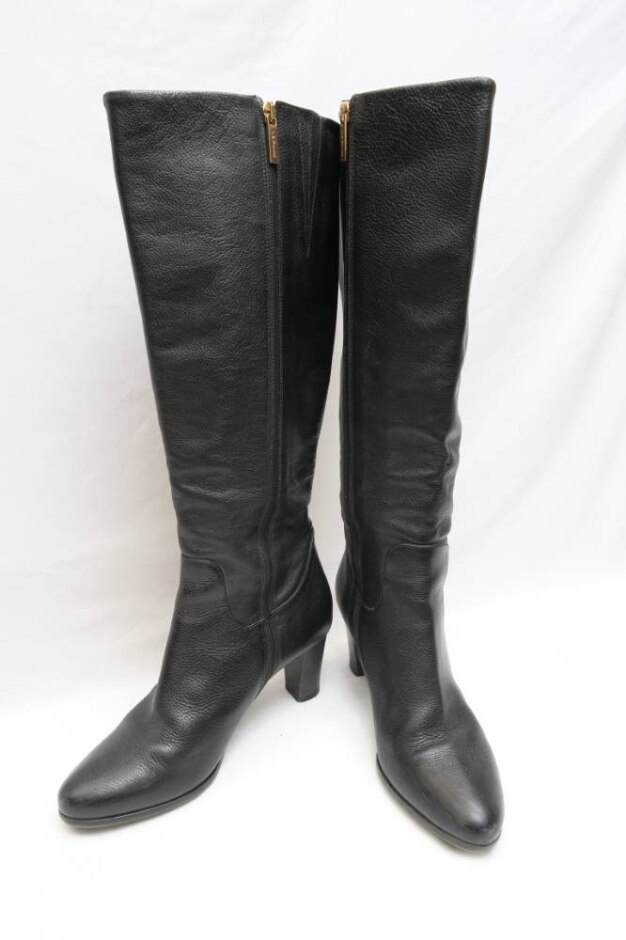 L K Bennett Black Leather Knee High Boots With Heel
