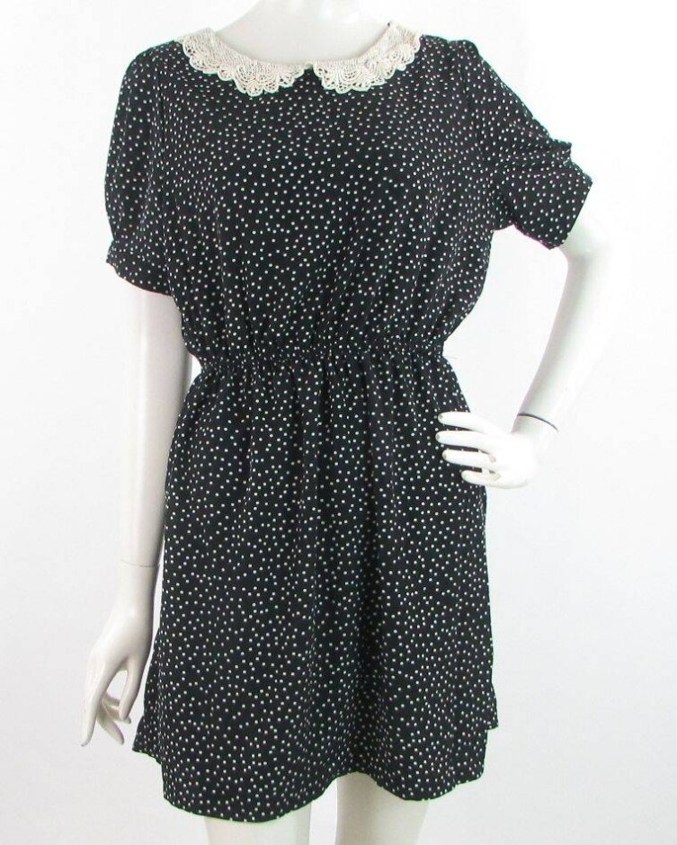 Bnwot Darimeya Polka Dot Collared Midi Dress Black & White Size: L