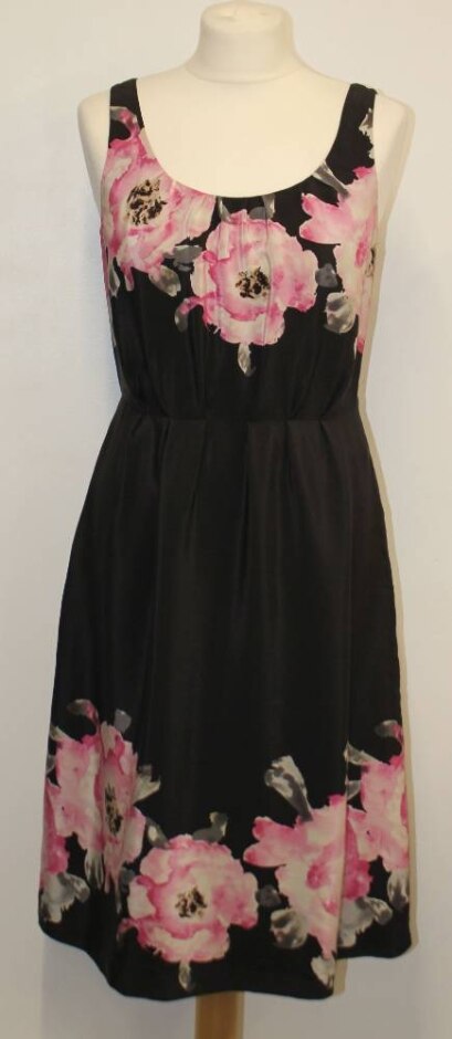 L.k.bennett Sleeveless Floral Midi Dress Black & Pink Size: 10