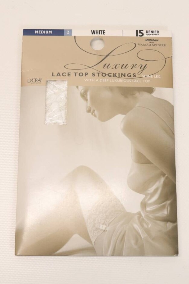 M&s Marks & Spencer Bnwt Lace Top Stockings White Size: M