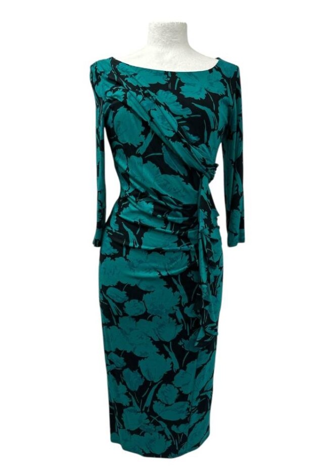 Per Una 3/4 Sleeve Dress Black And Green Size: 10