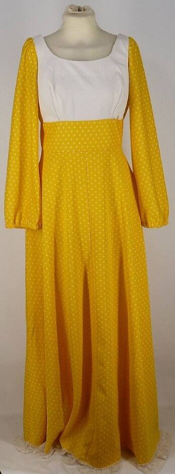 Unbranded Handmade Ladies' Vintage 70s Long Dress Yellow & Cream  Size: Xs